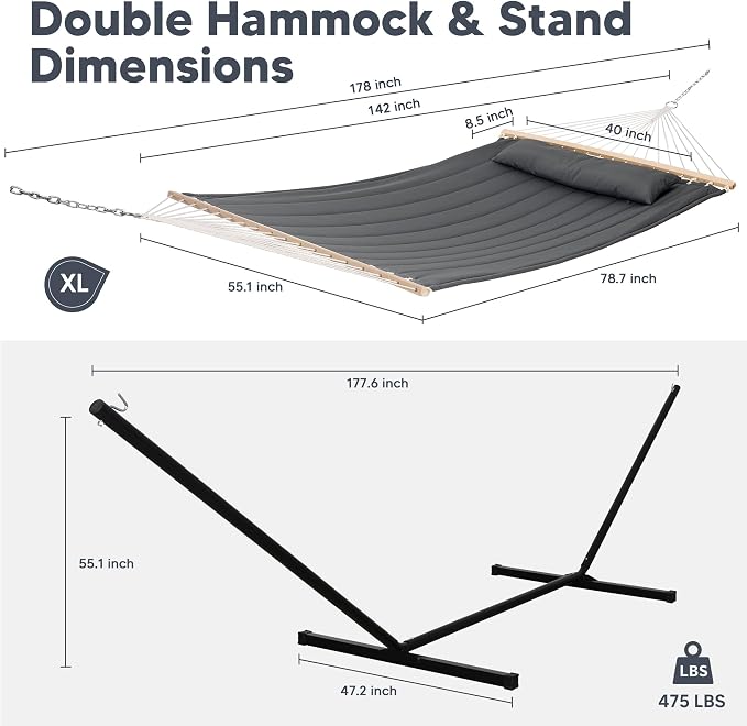 SUNCREAT Hammocks for Outside with 15 ft Stand, Stand Alone Hammock, 475 lbs Capacity, Dark Gray - Image 3
