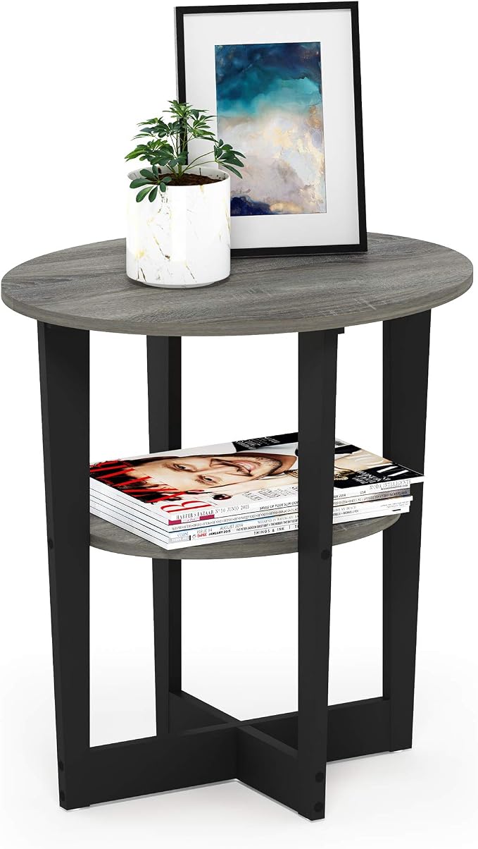 Furinno JAYA Side Table, 2-Tier Round Modern End Table with Oval Tabletop, Night Stand, Bedside Table with Open Shelf, for Living Room, Bedroom, French Oak by Furinno-FitsYourSpaceFitsYourBudget
