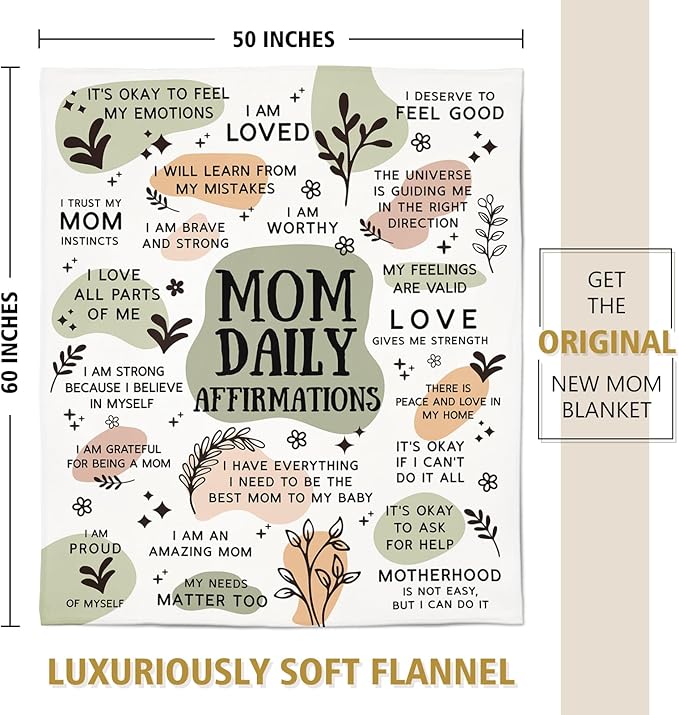 BaubleDazz First Mothers Day New Mom Gifts Blanket, Mama Daily Affirmations, Postpartum Pregnancy Gift for First Time Moms, Mommy to Be, Mama, New Mom Essentials, Birthday Gifts for Moms(50" x 60")