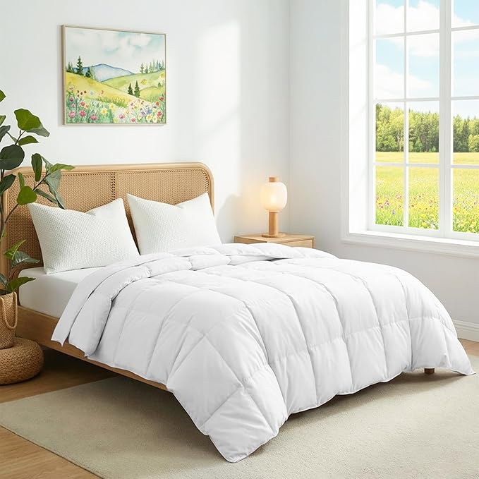 Joysoul Goose Feathers Fiber Comforter - Lightweight Ultra Soft Fabric Cover Breathable White Down Feather Fill, Twin Size Duvet Insert (68" X 88")