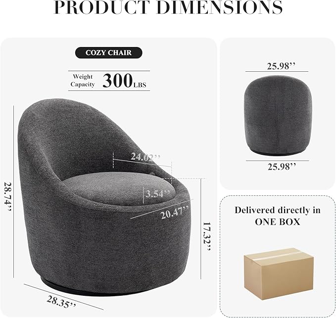 COLAMY Swivel Accent Chair Set of 2, 360° Swivel Chair with Hidden Storage, Modern Small Barrel Swivel Armchair for Living Room/Bedroom, Dark Grey