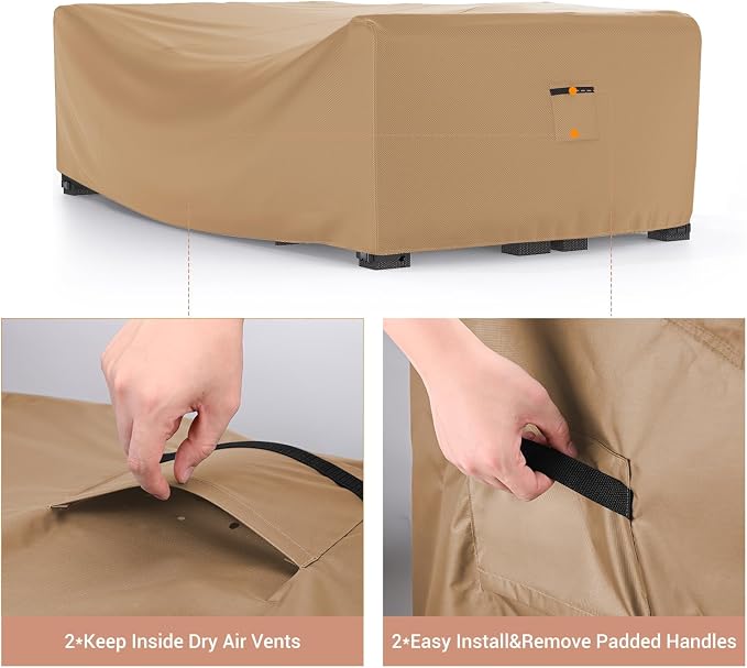Mrrihand Heavy Duty Patio Furniture Covers, Outdoor Furniture Covers Waterproof Sectional Sofa Set, Patio Table and Chair Set Cover 108" L×82" W×28" H,Brown - Image 3
