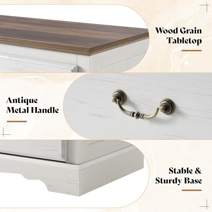 AMERLIFE 2 Piece Bedroom Set Including Farmhouse 7 Drawer Dresser and 6 Chest of Drawers, Wood Tall Dressers Organizer with Metal Handle for Bedroom, White