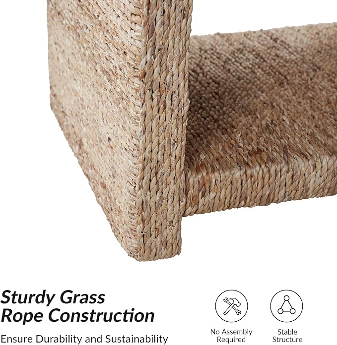 HULALA HOME Rattan Nightstand with Two Open Shelves, Seagrass Side Table Coastal Style, Set of 2 End Tables(Natural) - Image 3
