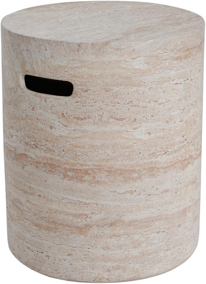KEVINSPACE Small Side Coffee Table Outdoor MGO Round End Living Room Accent Sofa Bedside Couch Table with Cutout Handle Bedroom Apartment Indoor 15.5" W x18.5 H Beige Concrete