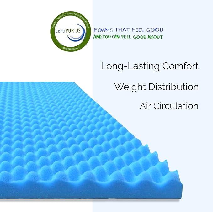Airflow Foam Mattress Topper, Egg Crate Foam Pad, Hospital Mattress Pad and Bed Topper for Support, Pressure Relief and Weight Distribution, Hospital Size Mattress, 2x33x72 Made in USA by Foam Global