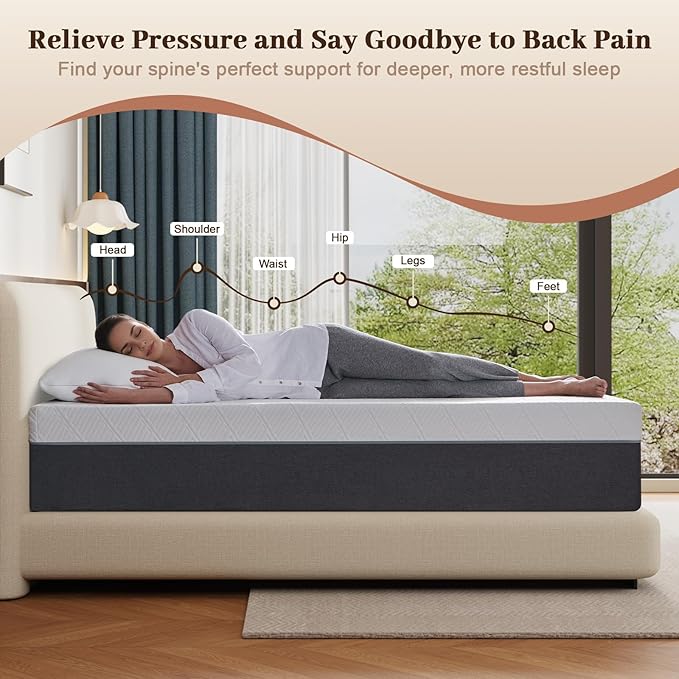 Lukace 8 Inch Short Queen Mattress No Fiberglass Gel Memory Foam Mattress for Back Pain, Relieve Pressure with Medium Firm Support & Motion Isolation, Certified Safe Materials, 75" L x 60" W