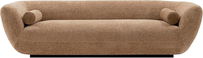 Manhattan Comfort Ulka 96-Inch Contemporary Boucle Sofa for Living Room with Premium Pine Wood Frame, Metal Base, High-Density Foam Padding & 2 Bolster Pillows, Light Brown