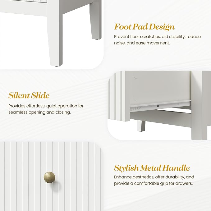 RoyalCraft White Fluted 4 Drawer Dresser Set of 2 for Bedroom, Modern Chest of Drawers, Wood Dresser for Storage Clothes, Wooden Storage Cabinet Nightstand for Bedroom, Hallway, Living Room, Entryway - Image 5
