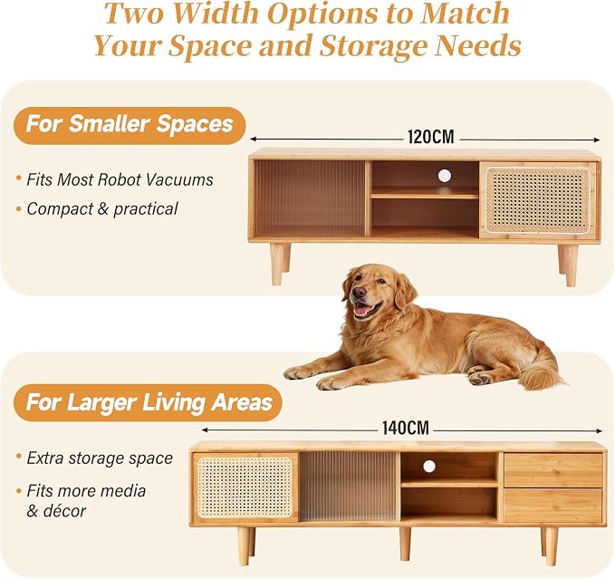 Tiita Rattan TV Stand for 55 60 Inch TV, Bamboo TV Cabinet with 2 Drawers, Boho Entertainment Center with Adjustable Shelf, Mid Century Modern Media Console for Bedroom, Living Room, Study - Image 7