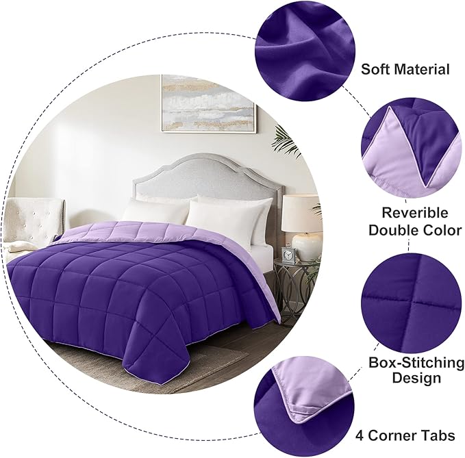 Homelike Moment Comforter King Size - Purple Duvet Insert Down Alternative Bed King Comforter, Lightweight Bedding Comforters Quilted Soft All Season Reversible Plum/Light Purple