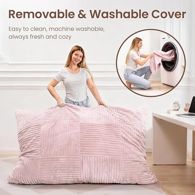 HOMRELEXA Giant Bean Bag Chair, 3-in-1 Convertible Bean Bag Floor Cushion with Washable Cover,Beanbag Chairs for Adult, Living Room, Bedroom, Pink