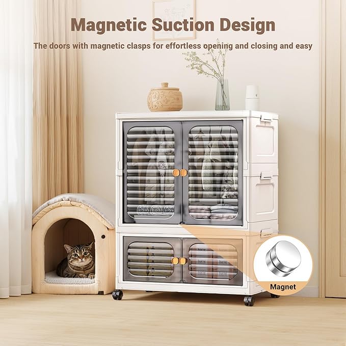 1 Pc Plastic Free Installation Baby Wardrobe Folding Storage Cabinet Multi-Layer Children's Small Wardrobe Household Clothes Storage Box Transparent Gray 60cm Wide Three-Layer with Wheels