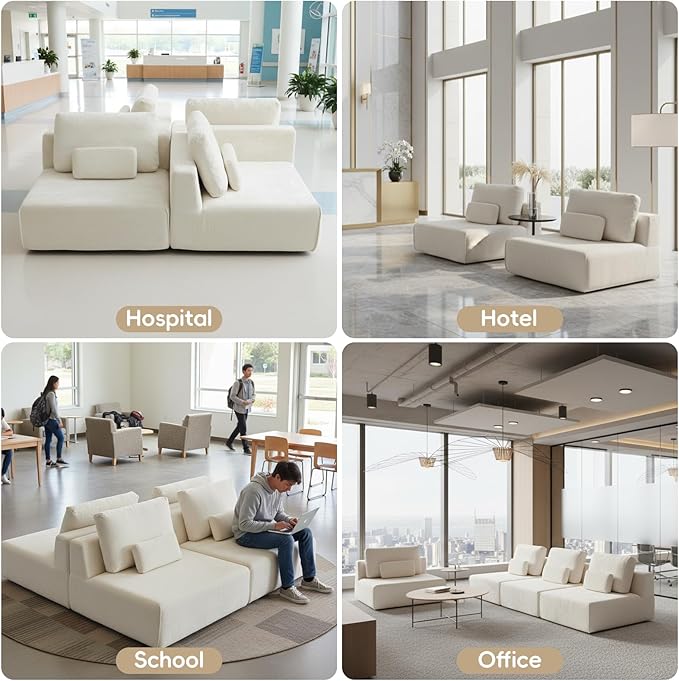 Modular Sectional Sofa, 2-Piece Beige Plush Velvet Loveseat Couch, No-Assembly Compressed Deep-Seat 2-Seat for Small Spaces Living Rooms Dorms