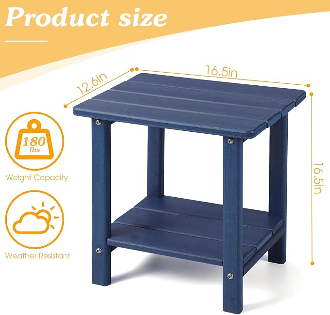 Apolimi Adirondack Outdoor Side Table, 2-Tier Sturdy Patio End Table Weather Resistant, 16.5" Solid Side Table for Patio, Pool, Porch(Navy Blue) - Image 3