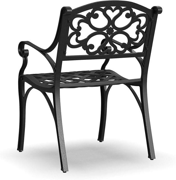 Homestyles Sanibel Black Stationary Cast Aluminum Outdoor Dining Chair, 2 Piece Patio Chairs, Set of 2 Garden Chairs with Armrest & Backrest for Garden Patio Pool Beach Yard, Black - Image 11