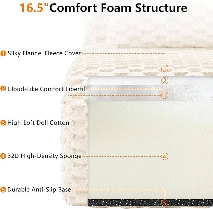 114" U-Shaped Compressed Sectional Cloud Sofa, Flannel Upholstered Modular Deep Seat Sofa with 5 Pieces, Symmetrical Boneless Foam Modular Cloud Couches for Living Room