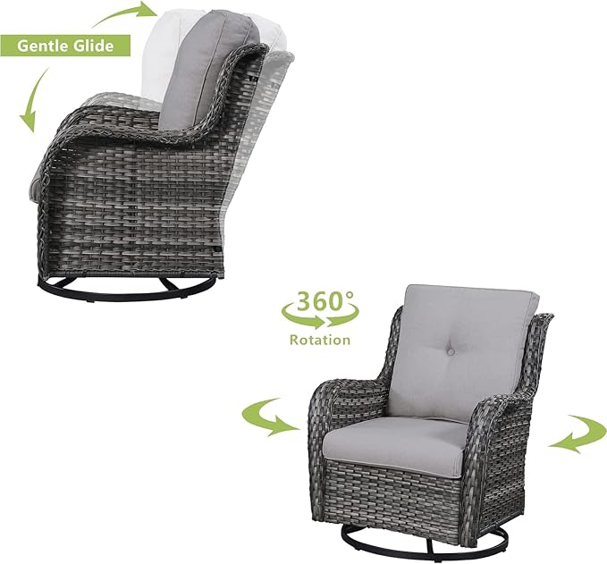 HUMMUH 5 Pieces Outdoor Furniture Patio Furniture Set Wicker Outdoor Sectional Sofa with Swivel Rocking Chairs,Patio Ottomans