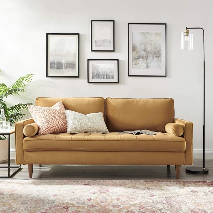 Modway EEI-3764-COG Valour Performance Velvet Sofa, Cognac