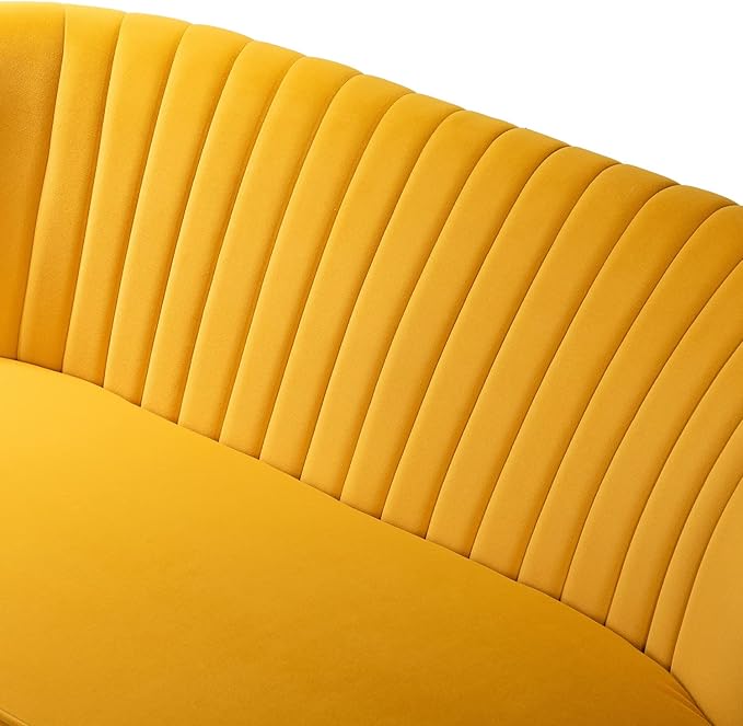 HULALA HOME 3 Piece Velvet Living Room Furniture Set, Modern Comfy Upholstered Chair Set with Golden Legs, include Loveseat & 2 Accent Chairs for Bedroom, MUSTARD Tufted 2-Seater Sofa & Armless Chairs