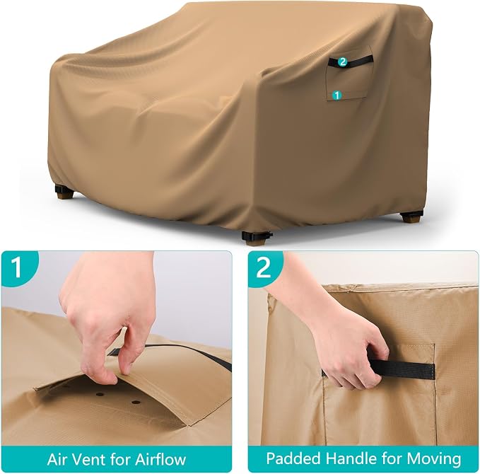 Patio Sofa Cover Waterproof - Heavy Duty 3-Seater Outdoor Couch Cover, Patio Furniture Covers with Air Vent and Handles, 78"L ×33" D×32" H, Brown - Image 4
