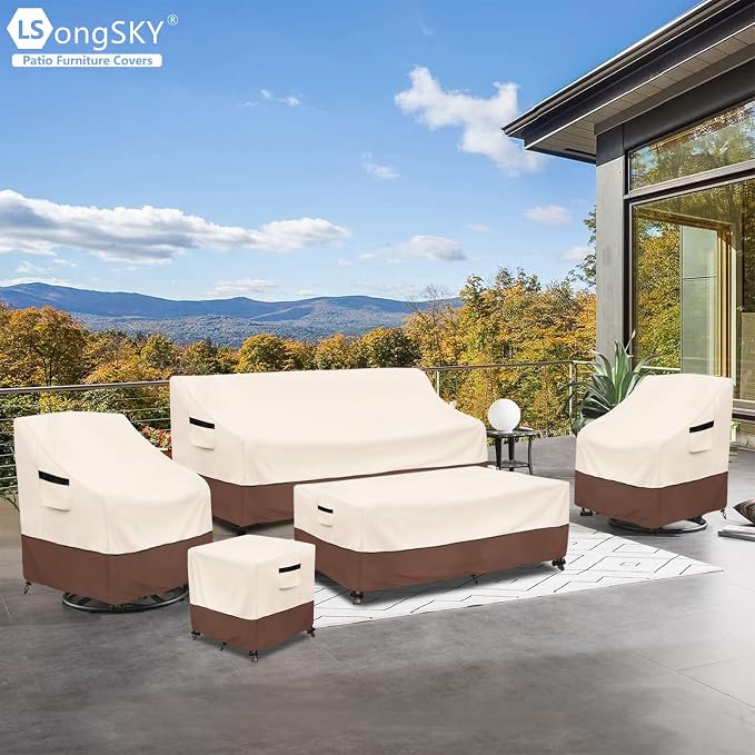 Outdoor Swivel Chair Cover 2 Pack,100% Waterproof Heavy Duty Patio Chair Covers,(30 W x 34 D x 38.5 H inches) Swivel Patio Chair for Outdoor Furniture Covers Waterproof,Beige&Brown - Image 9