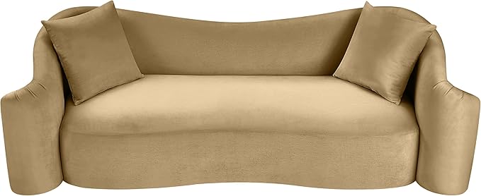 Meridian Furniture 44052Camel-S Destin Collection Modern | Contemporary Sofa with Ultra Luxe Camel 460 GSM Velvet, Rich Curves, 91" W x 34.5" D x 31" H, Camel
