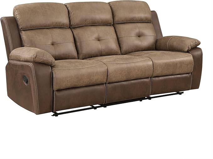 Lexicon Marianna Polished Microfiber Double Reclining Sofa, Brown
