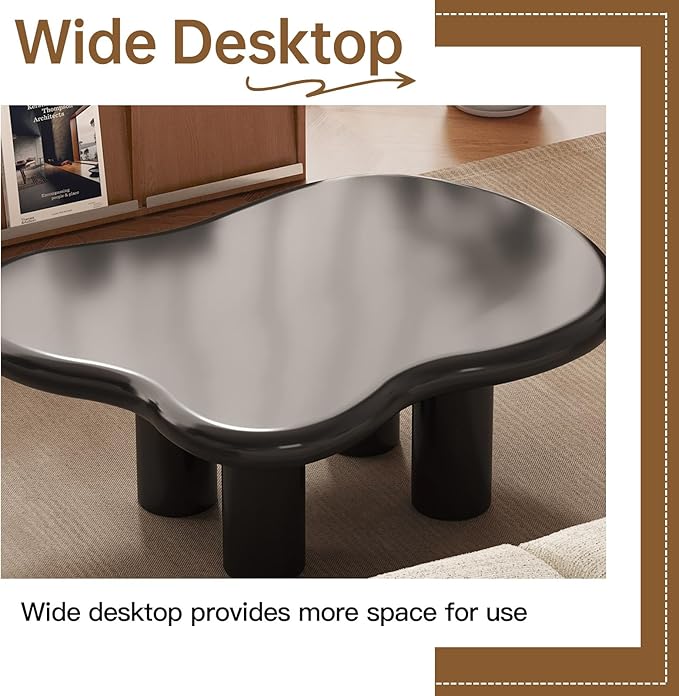 Guyii 35.43" Cloud Coffee Table, Black Coffee Table for Living Room, Cartoon Irregular Indoor Tea Table, Modern End Table with 4 Legs