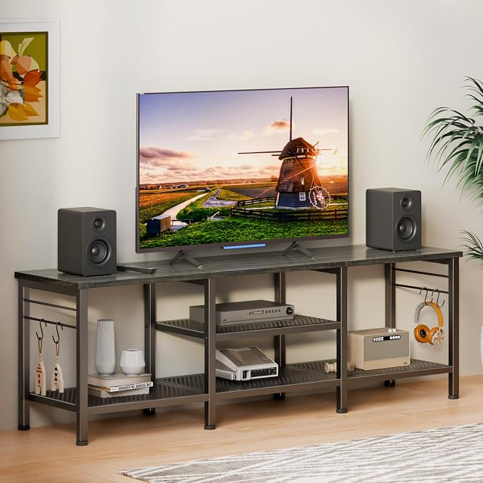 Furologee TV Stand for TVs up to 65 Inch, Entertainment Center with Open Storage Shelves, 55 Inch Television Stands with Soundbar Shelf for Living Room, Bedroom, Black Oak - Image 6
