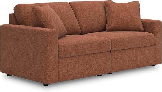 Signature Design by Ashley Modmax Modern Modular Stain Resistant 2-Piece Loveseat with Removable Covers and 2 Accent Pillows, Orange