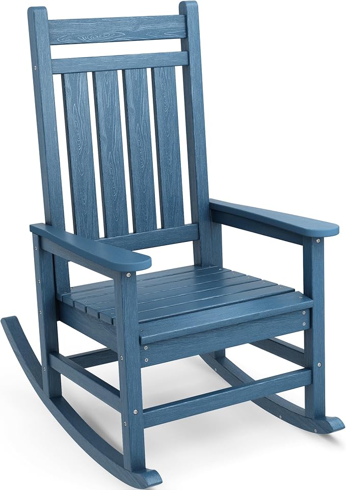SERWALL Oversized Rocking Chair, Outdoor Rocking Chair for Adults, All Weather Resistant Porch Rocker for Lawn Garden, Blue by SERWALL