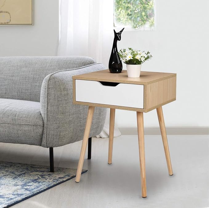 Bonnlo Wood Nightstands Set of 2 End Side Table with Spacious Drawer & Solid Wood Legs for Livingroom, Bedroom, Dorm - Image 2