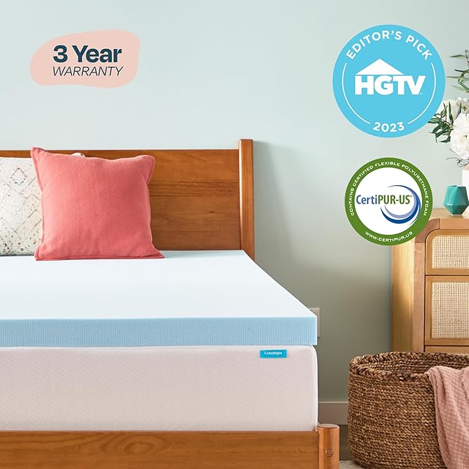 Linenspa Memory Foam Mattress Topper, California King Size - 3 Inch Gel Infused Memory Foam - Plush Feel - Cooling and Pressure Relieving - CertiPUR Certified