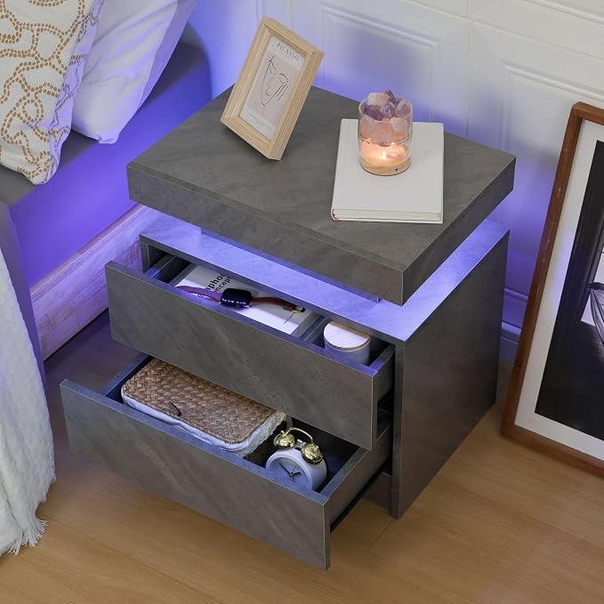 Bingoday LED Night Stand Set of 2 Bedside Tables with 2 Drawers Modern LED End Side Tables Bedroom Nightstands - Image 6