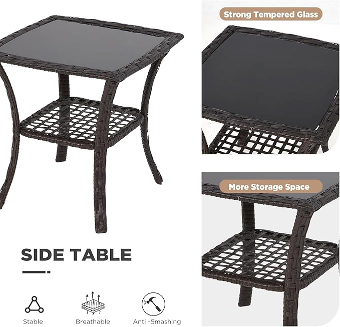 HOMREST 3 Piece Outdoor Swivel Chair Set, Wicker Patio Bistro Set with Thickened 25D Cushions and Glass Coffee Table, Patio Furniture Conversation Set for Deck, Yard, Garden, Poolside(Orange)