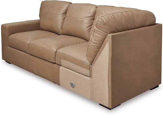 Signature Design by Ashley Bandon Modern Leather Match Left-Arm Facing 3-Piece Sectional with Removable Cushions and Armrest, Light Brown