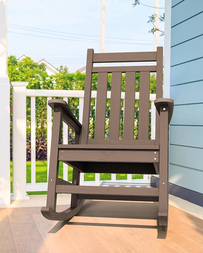 SERWALL Oversized Rocking Chair, Outdoor Rocking Chair for Adults, All Weather Resistant Porch Rocker for Lawn Garden, Brown - Image 2