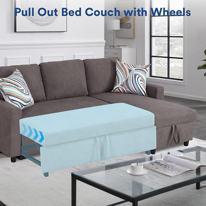 Rovibek 83" Convertible Sofa Bed Couch with Storage - 4 in 1 L Shaped Sofa with Pull Out Couch Bed for Living Room, Apartment, Office, Small Spaces, Coffee