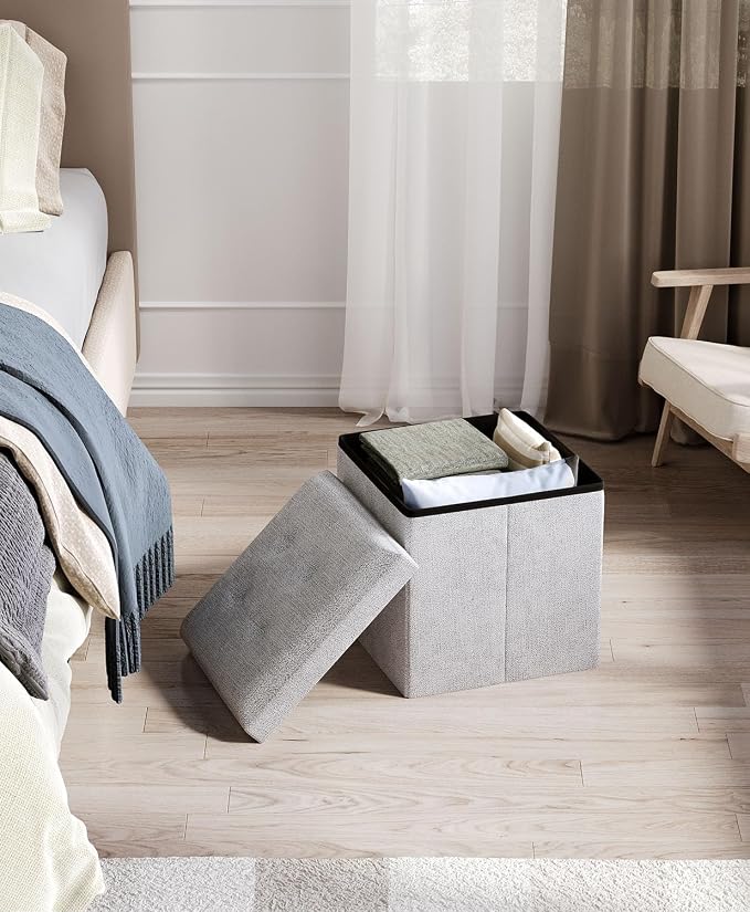 OS MOTOR Folding Storage Ottoman Bench, Multi-Functional Ottoman Foot Rest, End of Bed Bench, Storage Chest for Living Room, Bedroom, Hallway, Entryway, Holds Up to 300 lbs (Light Gray, 15 Inches) - Image 2