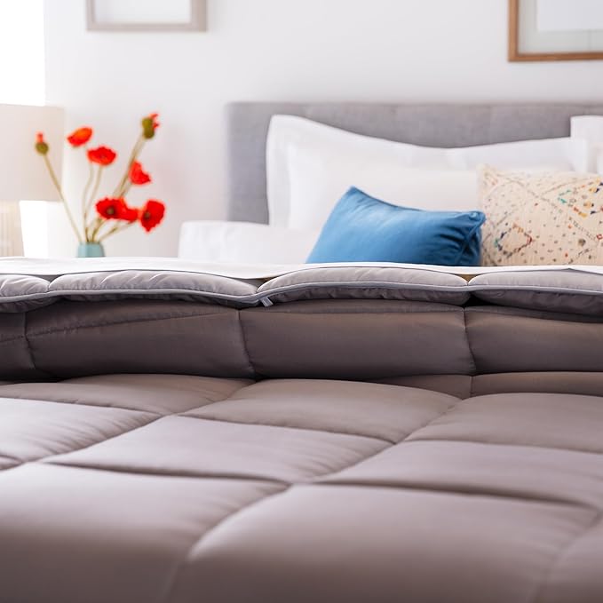 Linenspa Reversible Down Alternative Comforter and Duvet Insert, for Twin Size Bed – All-Season Comforter with Box Stitch and 8 Duvet Loops – Bedding for Kids, Teens, and Adults – Stone / Charcoal