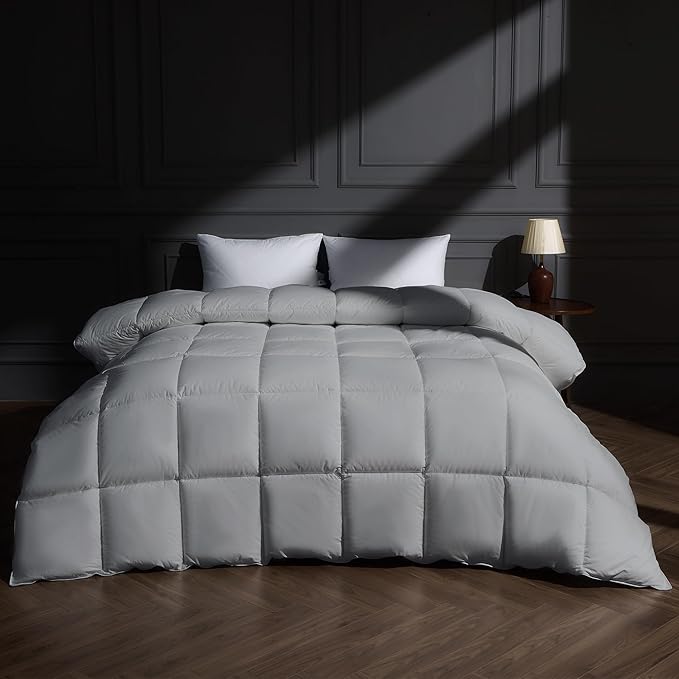 puredown® Goose Feather Down Fiber Comforter Oversized King Size, Lightweight 100% Cotton Duvet Insert Medium Warmth, Cloud Soft Hotel Luxury Collection Bedding Comforters Grey 116"x90"