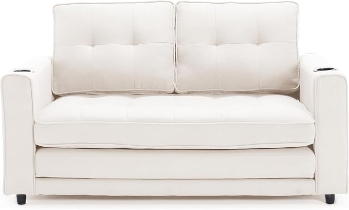 ERYE Foldable Loveseat Sofa Convertible Pull Out Sleeper Sofabed,2 Seat Tufted Upholstered Sofa Modern Convertible Sleeper Couch Bed with Cupholders and Side Pockets