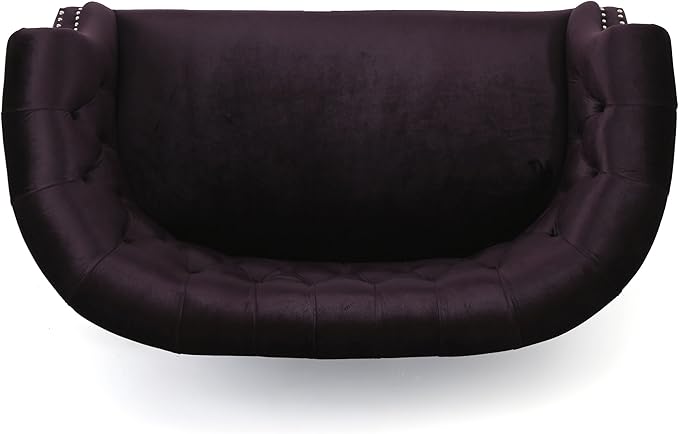 Christopher Knight Home GDFStudio Melaina Tufted Chesterfield Velvet Loveseat with Scrolled Arms, BlackBerry and Dark Brown
