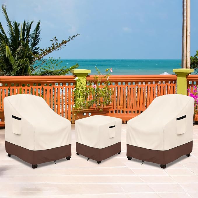 Rileytee Outdoor Furniture Covers Waterproof,600D Heavy Duty Patio Furniture Covers 3 Piece Set,Patio Set Cover for 2 Chairs and Side Coffee Table,Beige - Image 8