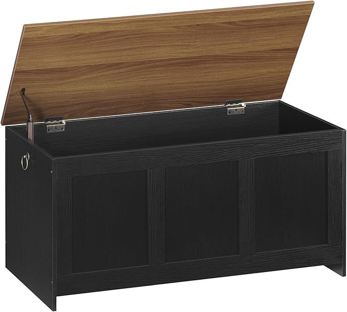 HOOBRO Storage Bench, 39.3" Retro Wooden Storage Chest, Wooden Storage Trunk, Toy Chest with Lift Top, Multifunctional Entryway Organizer, for Entryway, Living Room, Black and Walnut BH141CW01 by HOOBRO