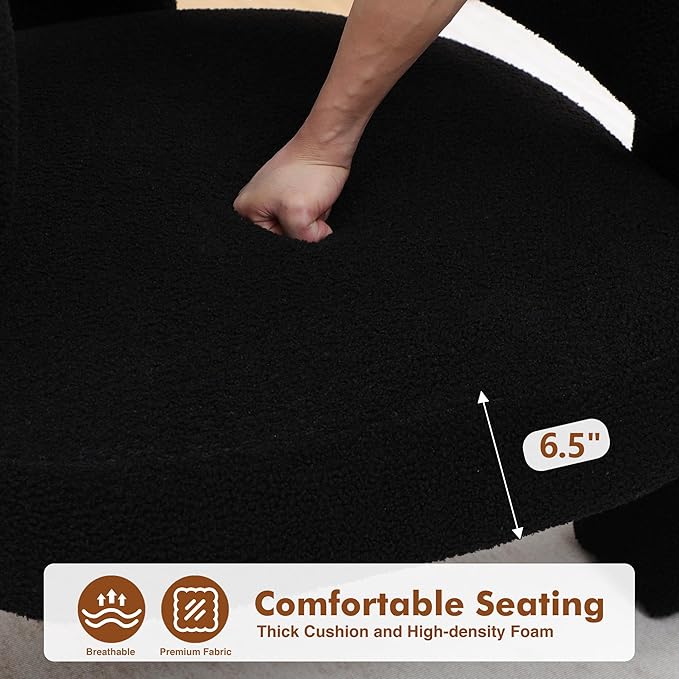 Accent Chair for Living Room, Modern Sherpa Barrel Chair, Upholstered Living Room Chairs with 3 Legs, Comfy Armchair Reading Side Chair for Bedroom, Office, Apartment, Black