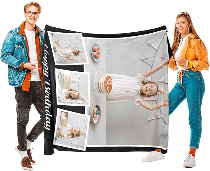 Printwoo Personalized Photo Blanket Using My Own Photos, Custom Blankets with Photos, Customized Blankets with Pictures, Personalized Birthday Gifts for Women Men Baby Child