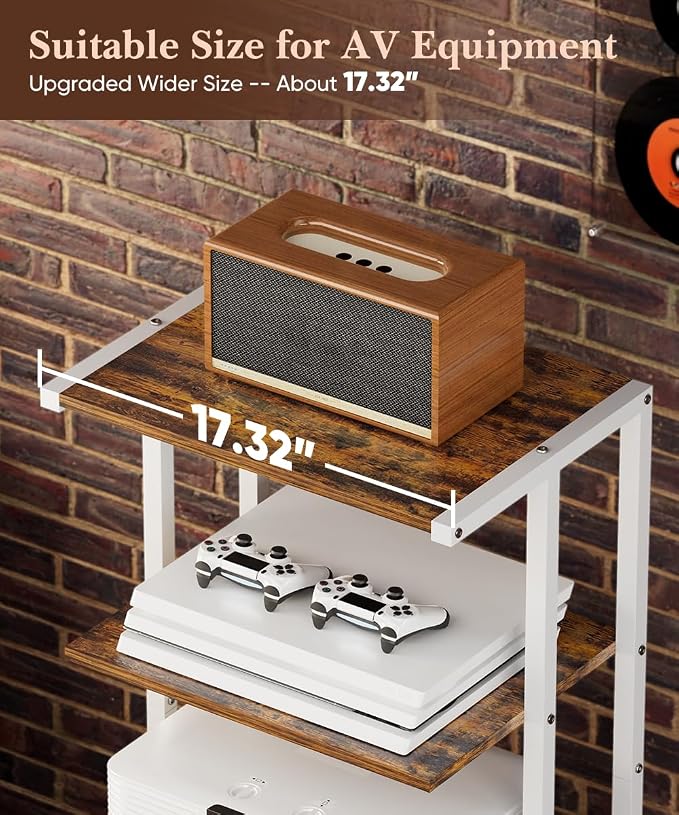 4-Tier Media Storage Stand, Audio Media Rack for Living Room, Gaming Room, Music Studio, Wooden Game Console Shelf for TV Accessories/Audiovisual Equipment/Optical Disc/PS4, White - Image 3