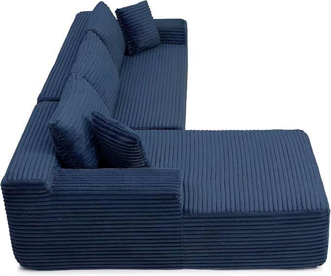105-Inch L-Shaped Left Facing Corner Compressed Sofa Modular Sectional Boneless Cloud Sofa Floor Foam Couch with Chaise Lounge, Corduroy Corner Boneless Cloud Couch